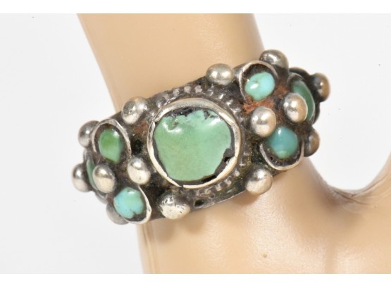 Vintage Turquoise Cluster Silver Ring
