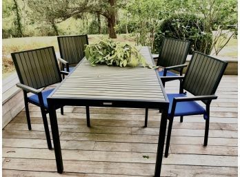 Crate And Barrel Table With Chairs And Royal Blue Cushions