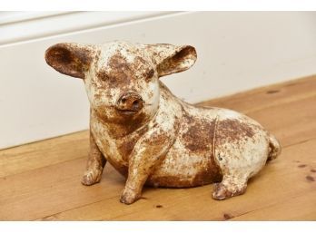 Antique And Weathered Cast Iron Pig Doorstop