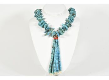 Amazing Vintage Navajo Turquoise Nugget Heishi Necklace With Jacla
