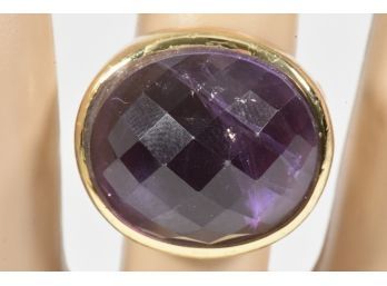 Faceted Amethyst Stone In Gold Tone Ring