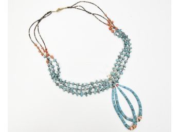Amazing Vintage Navajo Turquoise Necklace With Double Jacla