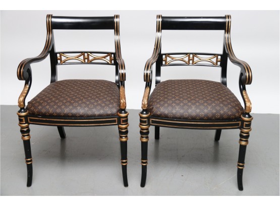 Louis Vuitton Covered Ebonized Arm Chairs