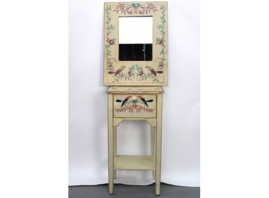 Hand Painted Side Table And Mirror