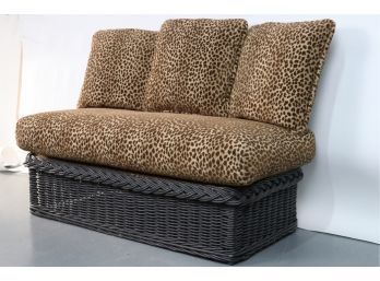 Custom Cheetah Upholstered Wicker Bench