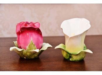 A Pair Of Ceramic Floral Pedal Candle Votives