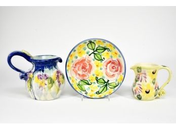 Hand Painted Dagiua Pair Of Pitchers And Bowl