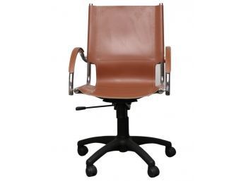 Retro Style Chrome And Leather Swivel Chair