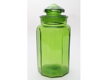 Mid Century Green Glass Lidded Jar