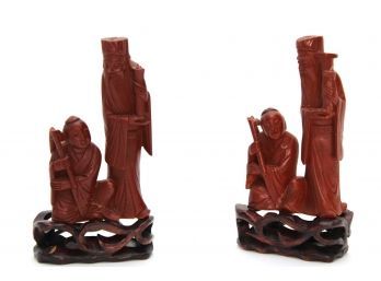 Pair Of Carved Resin Asian Figurines