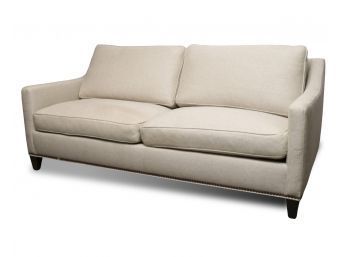 Nailhead Trim Linen Sofa In Light Beige Linen Paid $3200