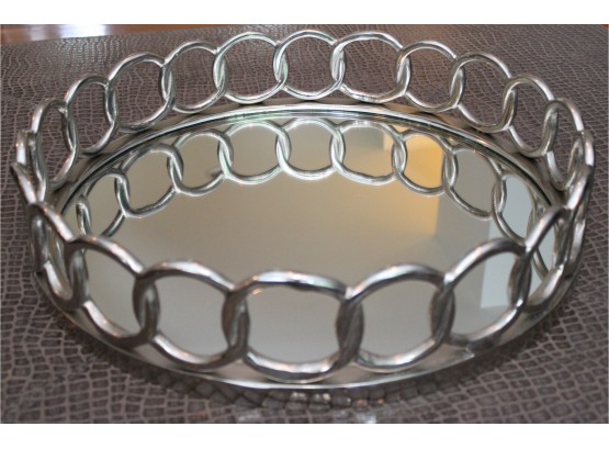 Looped Metal Glass Round Mirror Tray