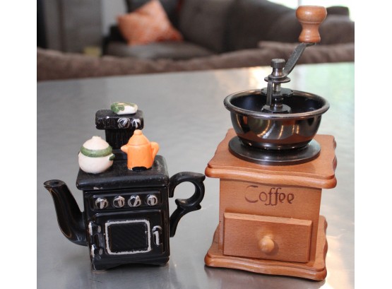 Manual Coffee Bean Grinder With Stove Teapot