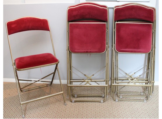 Set Of 7 Red Velvet A. Fritz And Co. Folding Chairs (Set 1 Of 2)