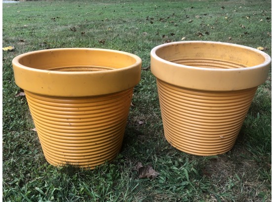 Pair Of Round Yellow Resin Flower Pots
