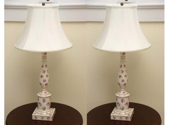 Pair Of Floral Porcelain Table Lamps