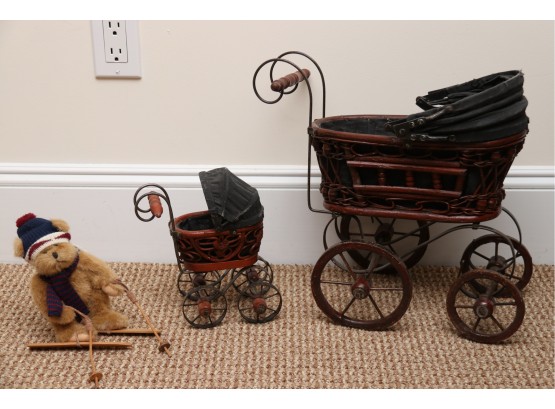 Pair Of Doll Carriages With Teddy Bear