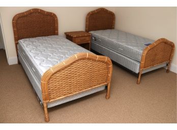 Wicker Twin Beds With Matching Nightstand