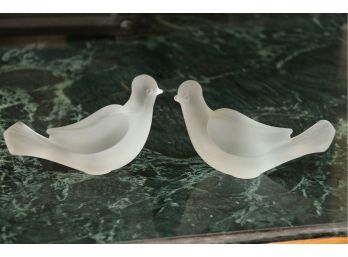 Two Frosted Viking Glass Birds