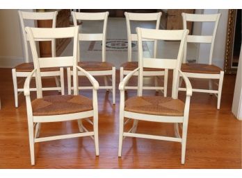 Amazing Set Of Farmhouse Rush Seat Dining Chairs 2 Arm-4 Side Chairs