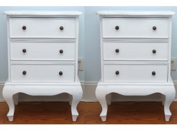 Pair Of White Painted Three Drawer Nightstands