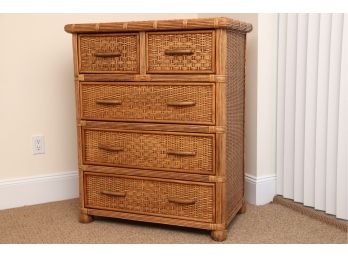 Brown Faux Wicker Chest Of Drawers