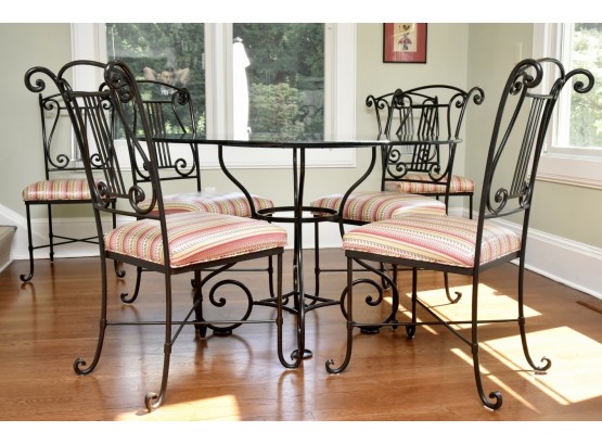 Heavy Wrought Iron Glass Top Table With 6 Chairs