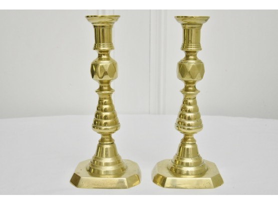 Antique Solid Brass Beehive And Diamond Design Candle Sticks - 1620 Grams