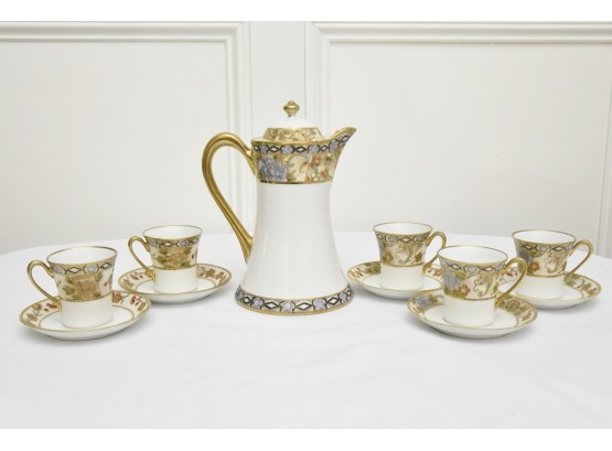 Nippon Chocolate Pot With Five Cups And Saucers