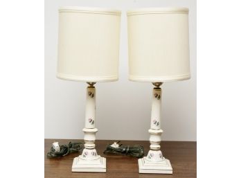 Pair Of Ceramic Floral Single Bulb Table Lamps