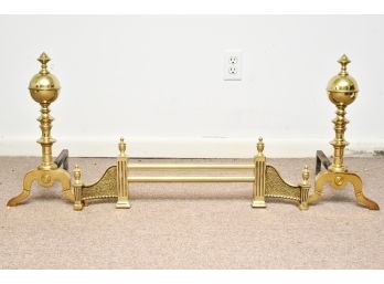 Brass Fire Place Andirons And Gate