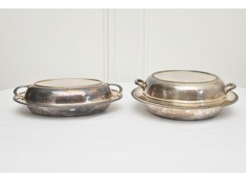 Set Of Two Covered Silver Plate Serve Ware