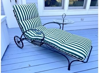 Outdoor Metal Lounge Chair And Glass Top Side Table