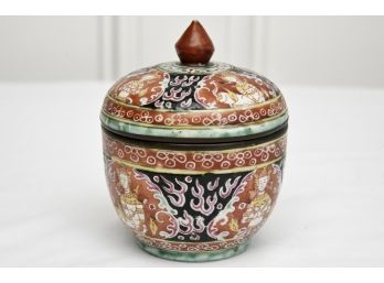 Red Hand Painted Covered Jar