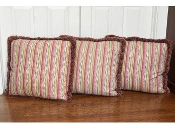 Set Of Three Large Multicolor Accent Pillows With Trim