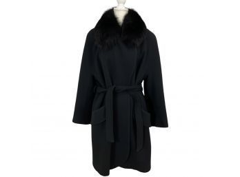 Alorna 100 Percent Wool Black Chevron Coat With Faux Fur Collar