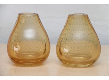 MCM Murano Honey Bubble Amber Glass Vases