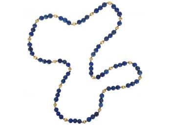 Gold Faceted Blue Beaded Necklace