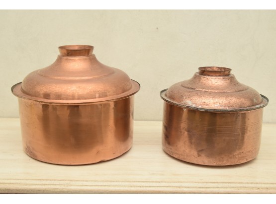 Pair Of Copper Covered Pots