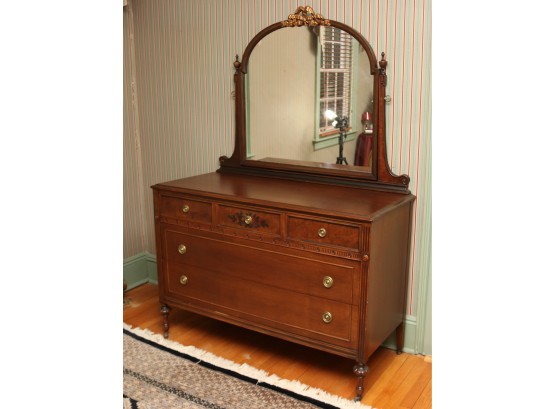 Vintage Dresser And Mirror With Bow Top Finial