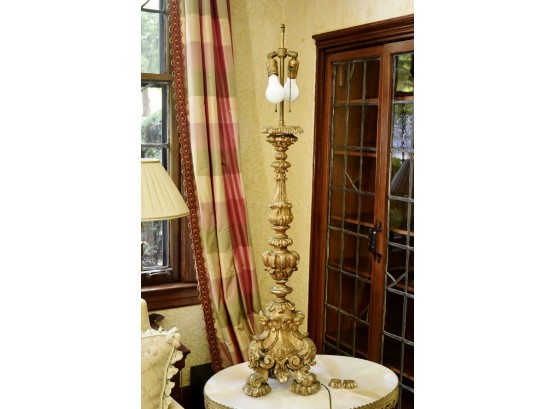 French Baroque Style Carved And Parcel-Gilt Candlestick Lamp