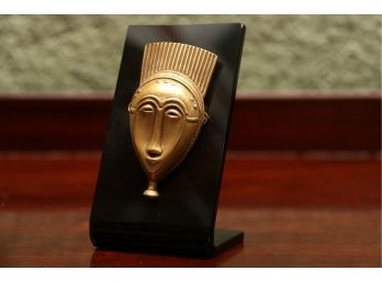 Brass Tribal Mask On Lacquer Stand