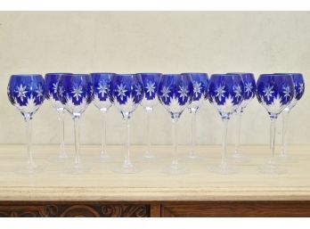 12 Cobalt Blue Bohemian Glass Wine Glasses