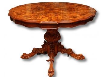 Incredible Burl Mahogany Inlay Clawfoot Dining Table