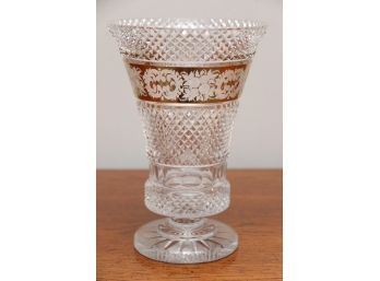 Antique Moser Cut Crystal Vase With Gold Trim