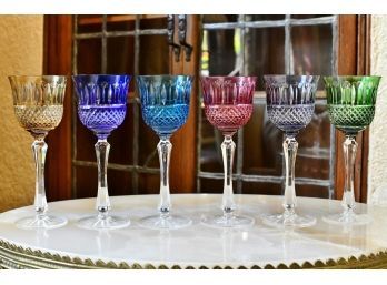 Set Of Colored Bohemian Crystal Wine Glasses