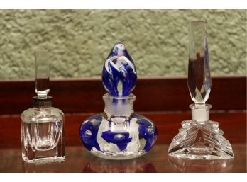 Amazing Collection Of Crystal Perfume Bottles Including Blue Art Glass