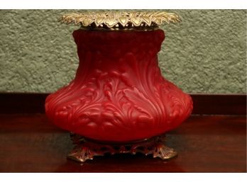 Red Satin Glass Vase With Ormolu Brass Trim