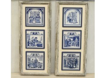 Framed Blue And White Apothecary Motif  Tile Decor