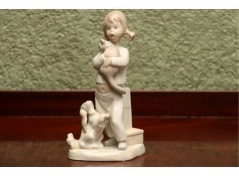 Lladro Style Girl With Cat & Dog